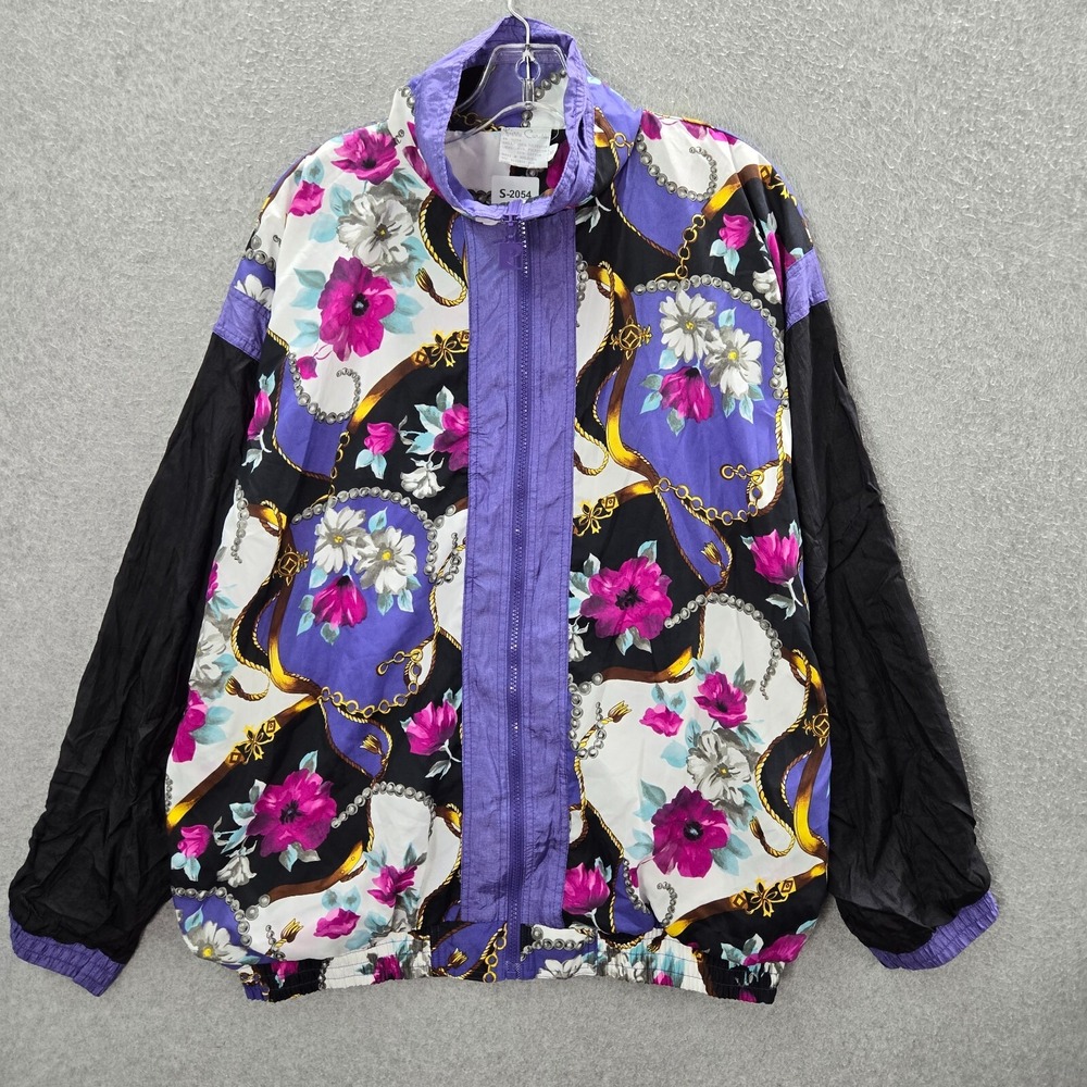 Pierre Cardin Women Jacket XL Purple Floral Track Equestrian Full Zip Mock Neck